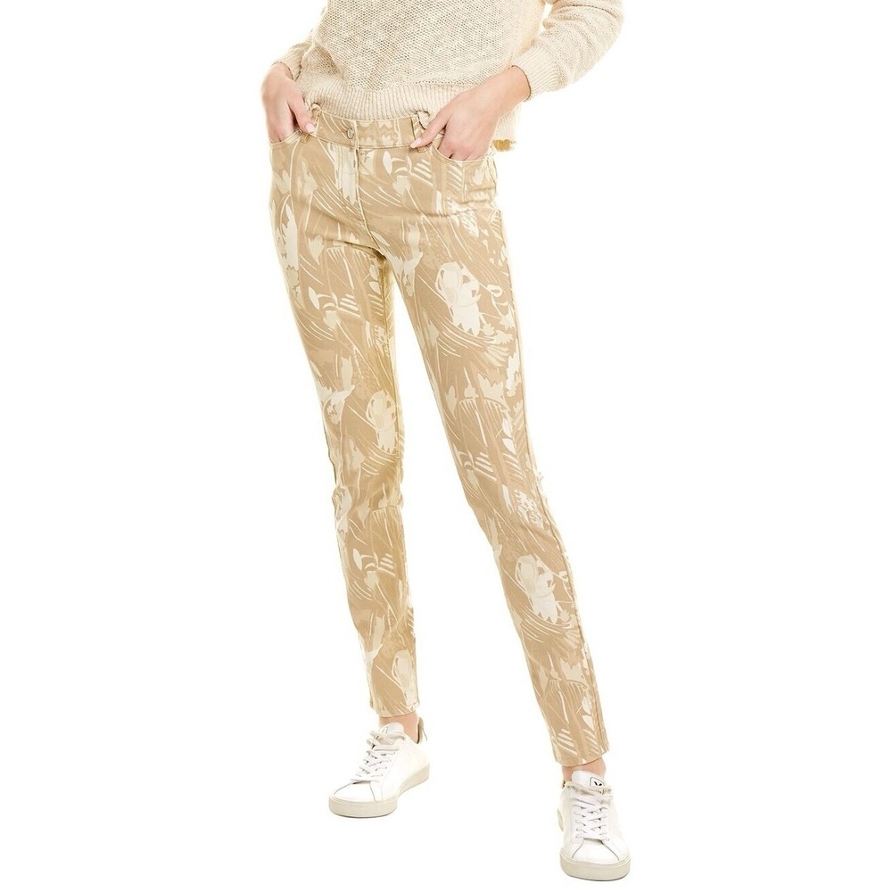 J. McLaughlin Size 0‎ Lexi Stretch Denim Jeans Beige Floral Print Hemmed NWT